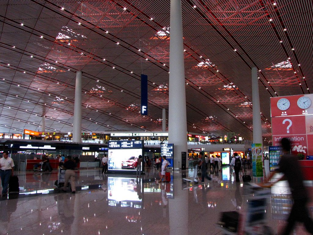 Interior of a major Chinese international airport terminal