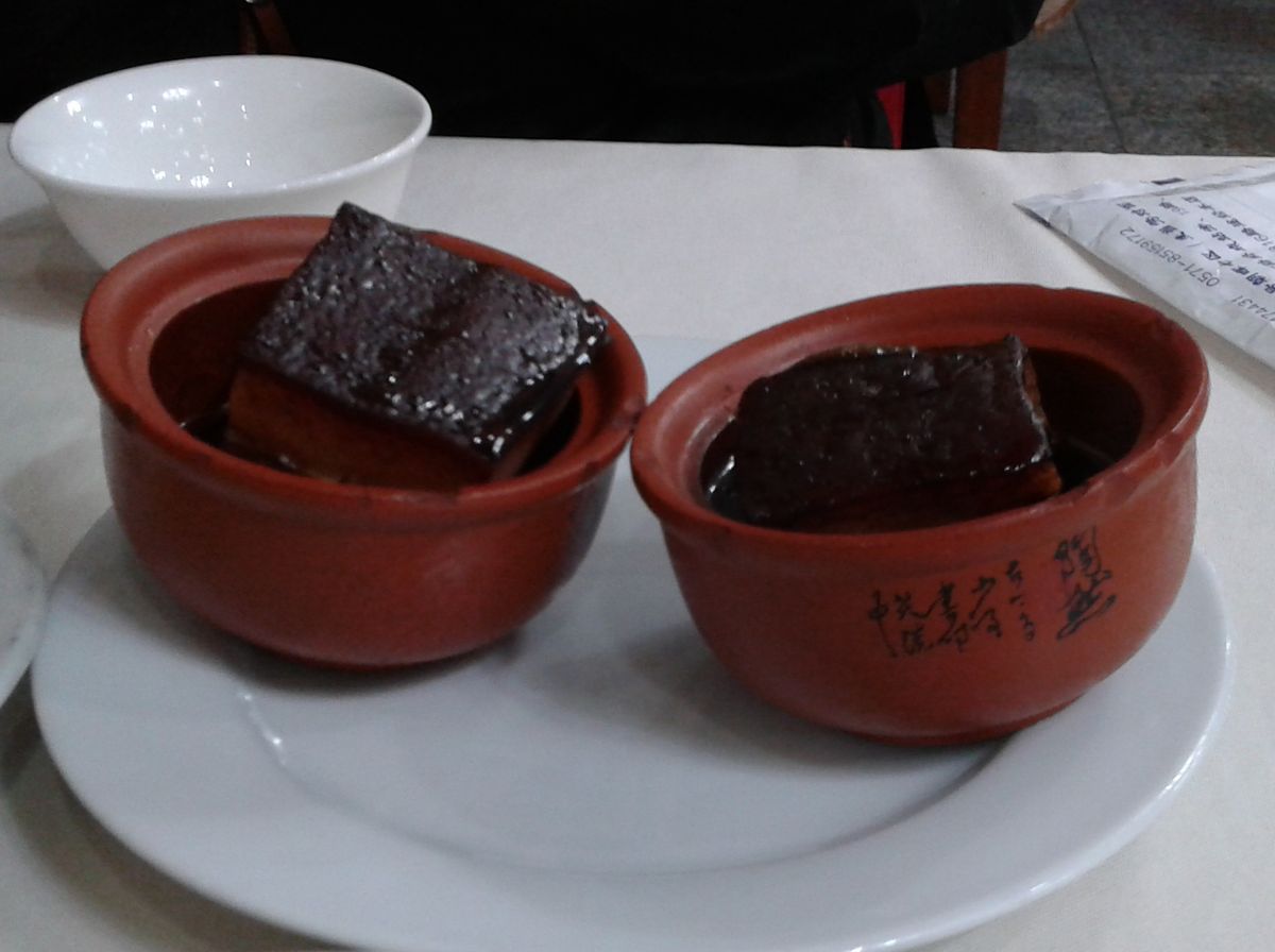 Glossy braised Dongpo pork belly, a classic Hangzhou dish