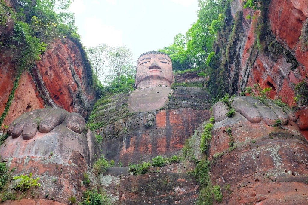 The massive stone Leshan Giant Buddha carved into a cliffside