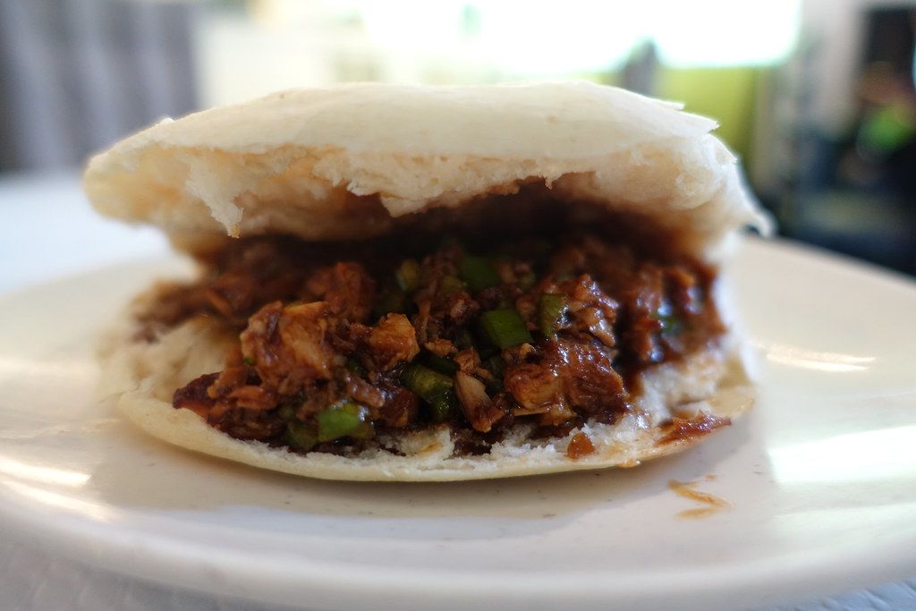 Roujiamo Chinese meat sandwich close up