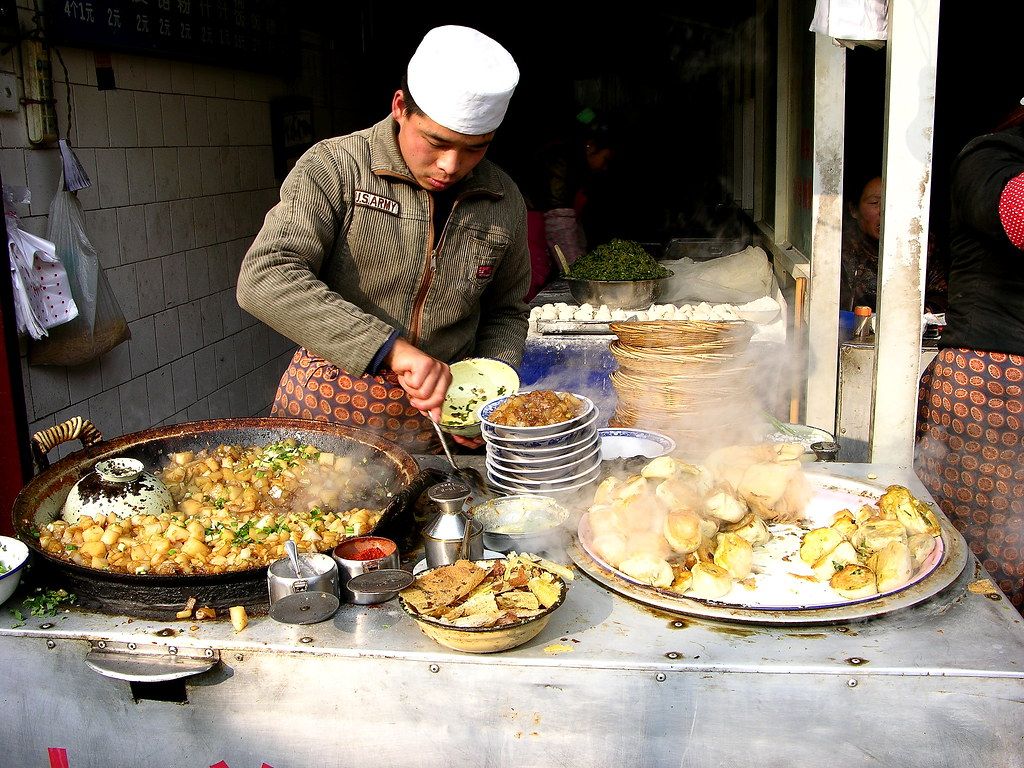 Xi'an Muslim Quarter food street lanes at night