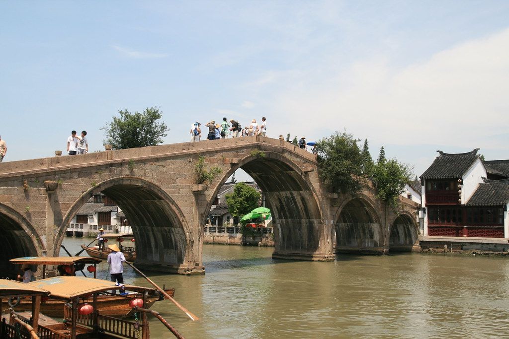 Zhujiajiao water town canals and stone bridges